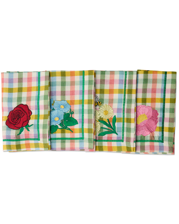 Kip & Co Sweet Flowers Embroidered 4P Napkin Set