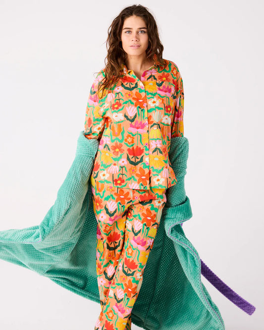 Kip & Co Popping Flowers Peach Adult Organic Long Pyjamas