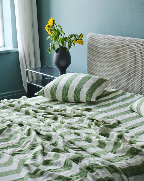 Kip & Co Moss Stripe Linen Fitted Sheet - King