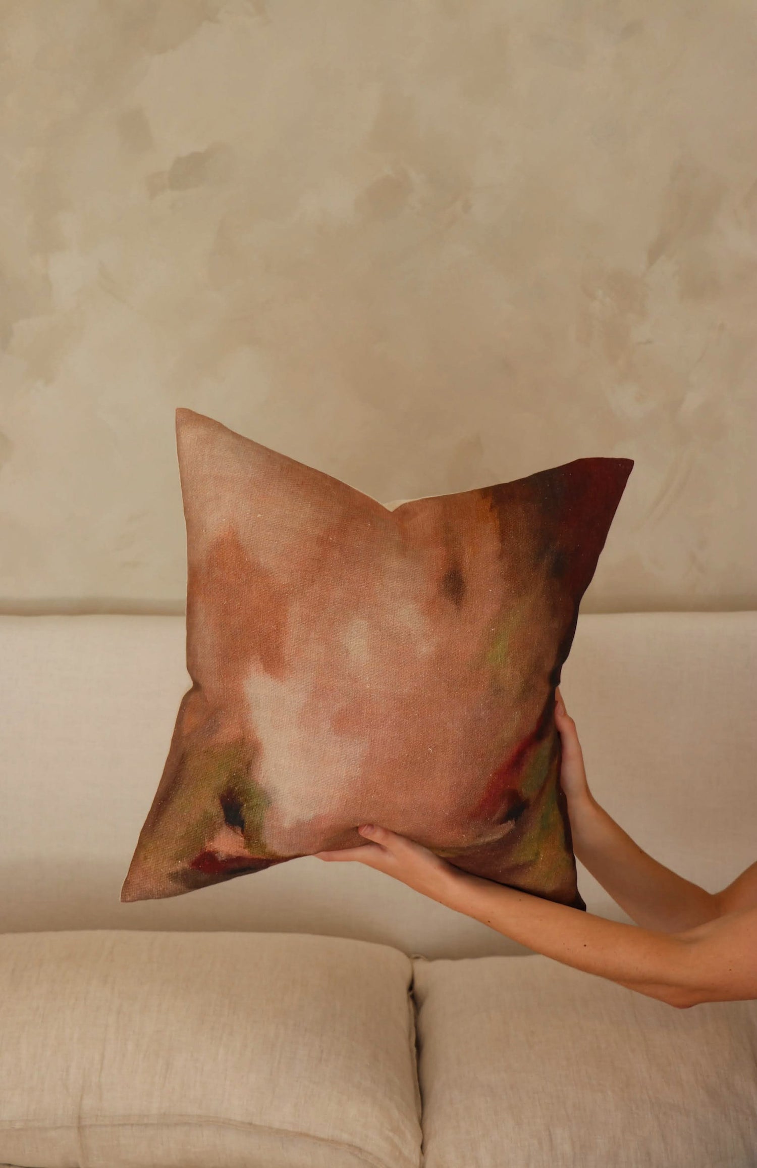River & Isle Blush & Pistachio Linen Cushion w Feather Inner