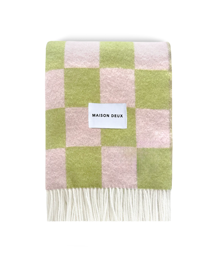 Maison Deux Blanket Checkerboard - Kiwi/Pink