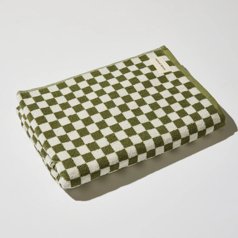 House of Nunu Bath Towel - Olive Green Check