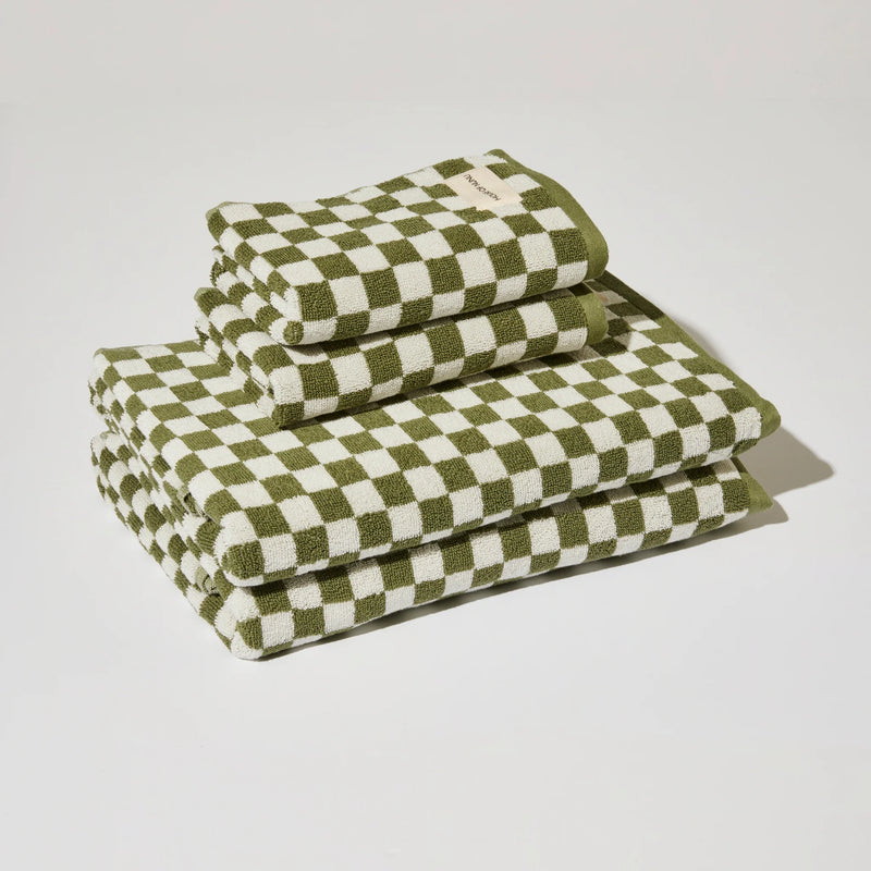 House of Nunu Bath Towel - Olive Green Check