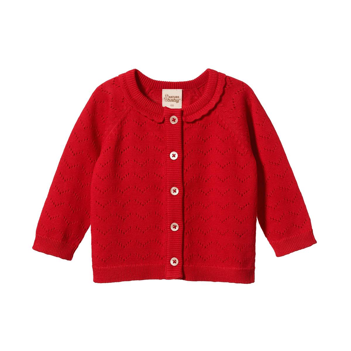 Nature Baby Piper Cardigan Raspberry Red Pointelle