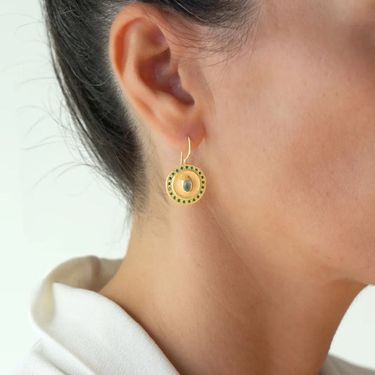 Rubyteva Mandala Earrings w Aqua Chalce & green Zircon