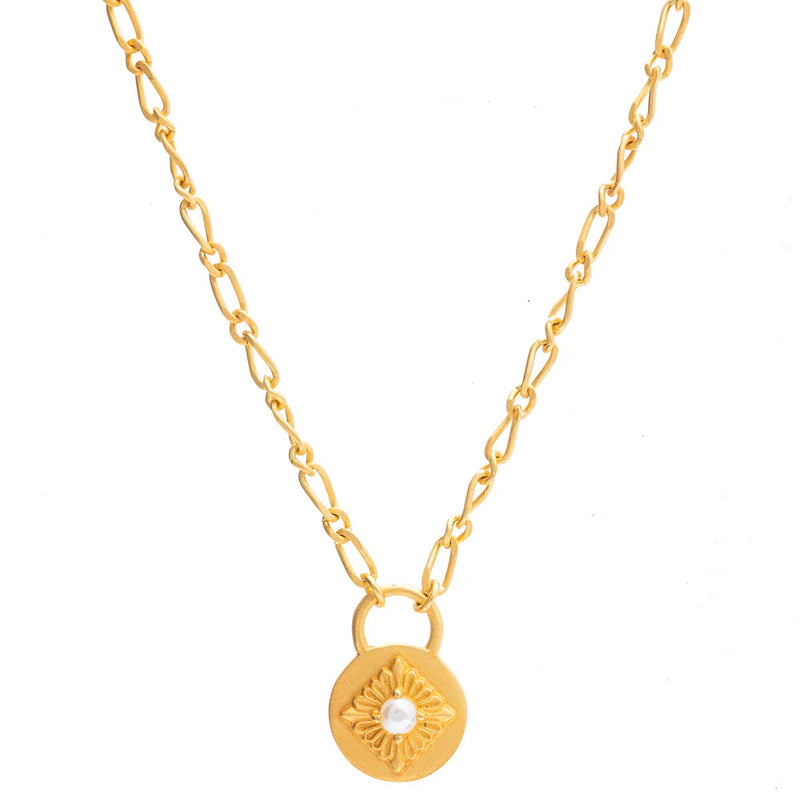 Rubyteva Arabesque Round Pendant w/ Pearl Necklace