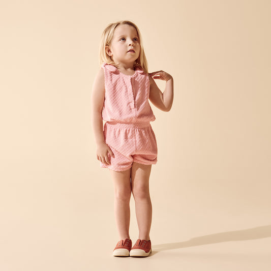 Wilson & Frenchy Petal Pink Check Organic Terry Playsuit