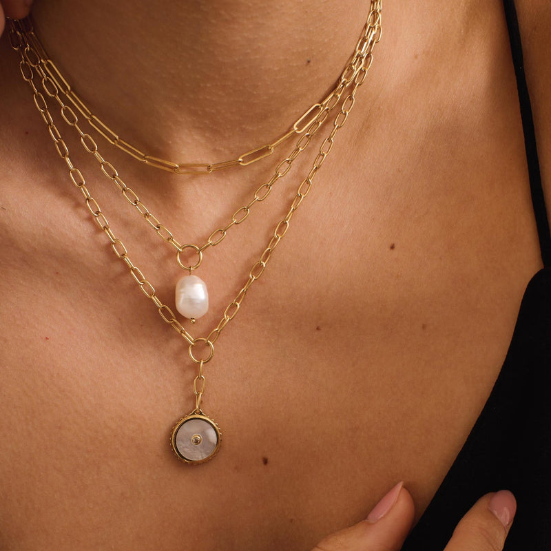 Murkani Halcyon Shield Drop Necklace 18kt Gold Plate