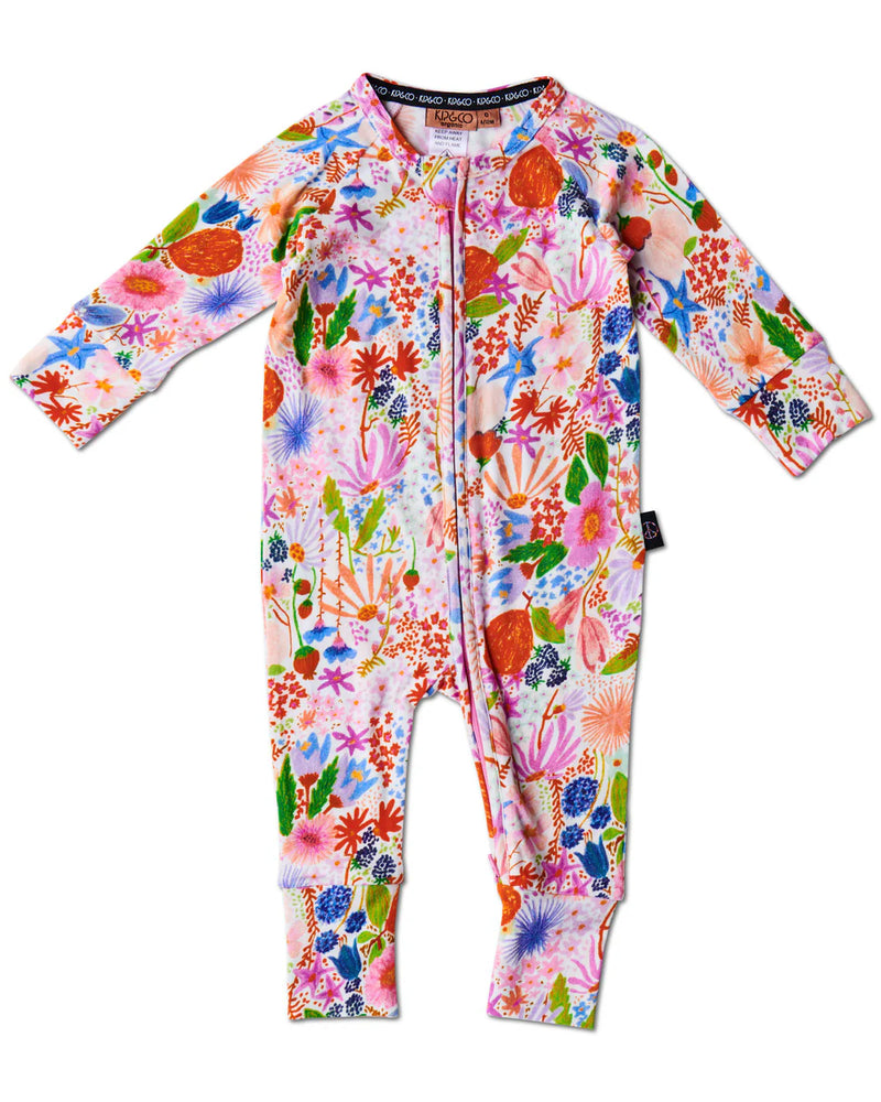 Kip & Co Meandering Meadow Organic Cotton Long Sleeve Zip Romper