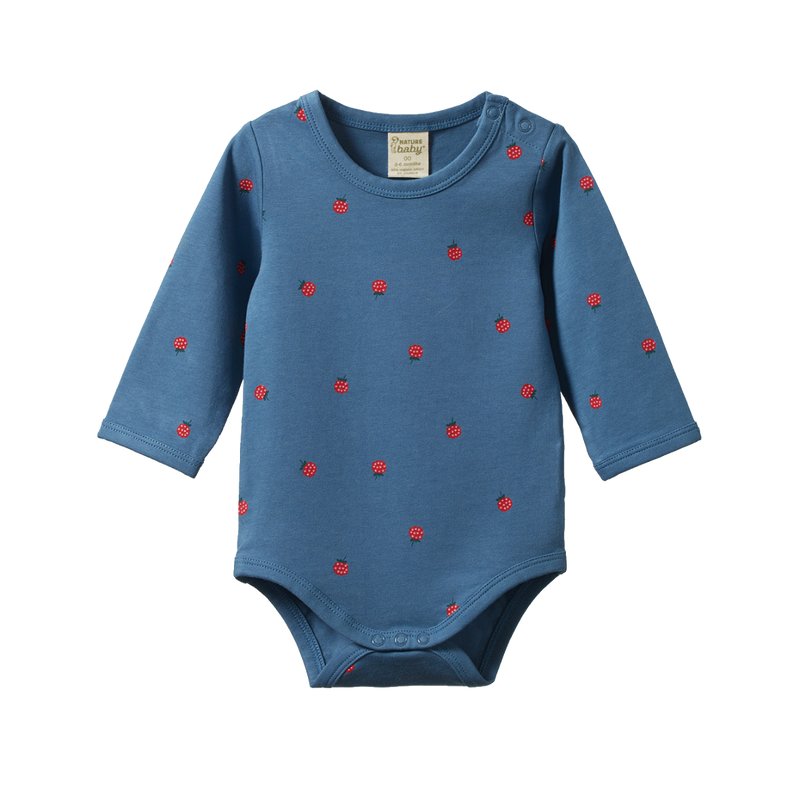 Nature Baby Stretch Jersey Organic Cotton Bodysuit - Raspberry Blue Print