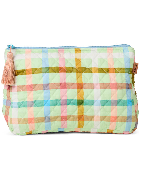 Kip & Co Candy Check Mint Quilted Cotton Toiletry Purse