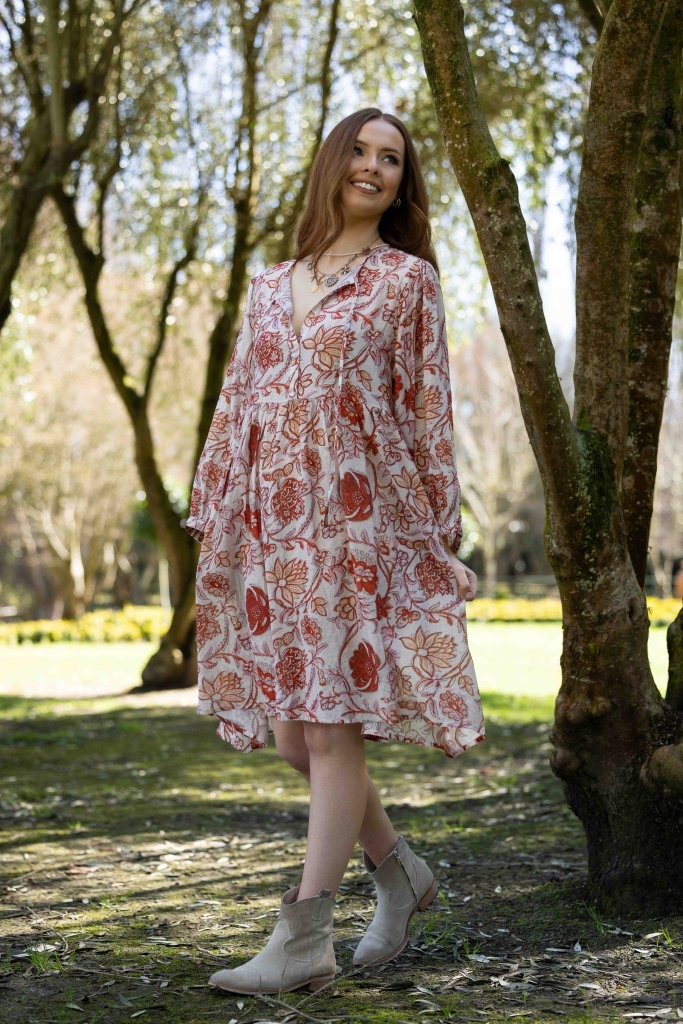 Drama Indi Dress - Ruby Flowers