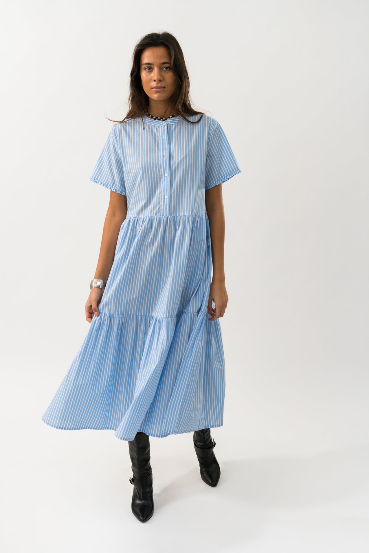 Lollys Laundry Fie Midi Dress - Light Blue Stripe