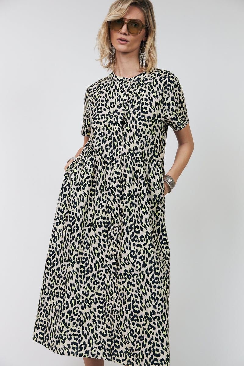 Lollys Laundry Aliya Maxi Dress Yellow Leopard