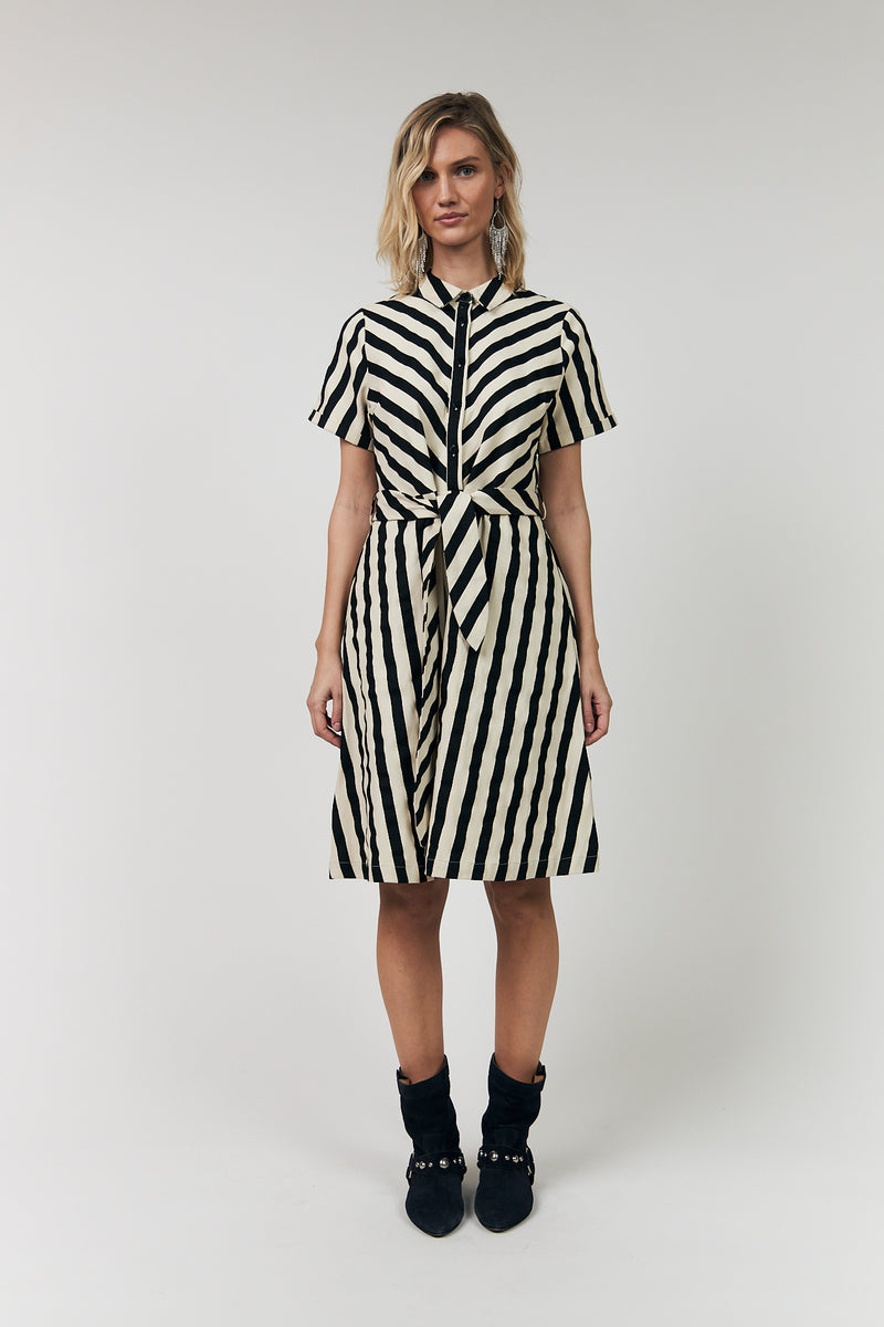 Lollys Laundry Tulle Midi Dress Black Stripe