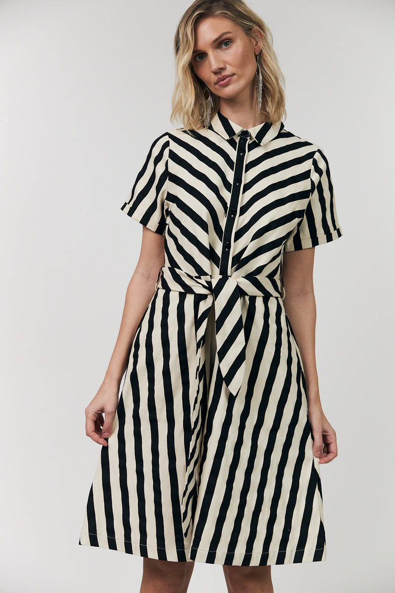 Lollys Laundry Tulle Midi Dress Black Stripe