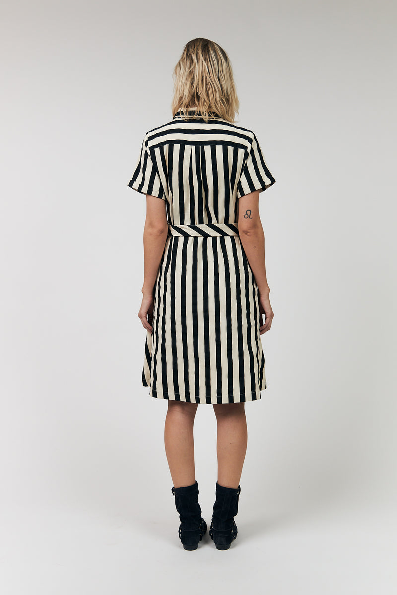Lollys Laundry Tulle Midi Dress Black Stripe