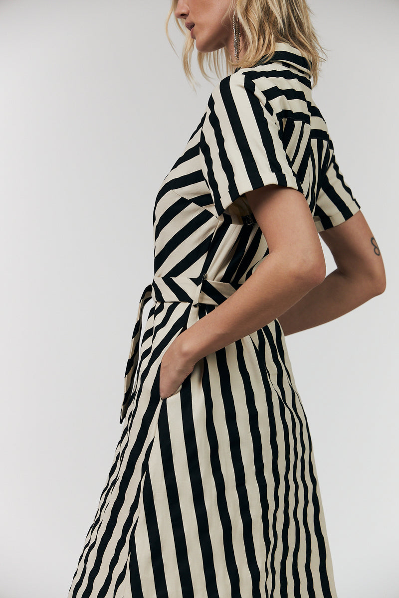 Lollys Laundry Tulle Midi Dress Black Stripe
