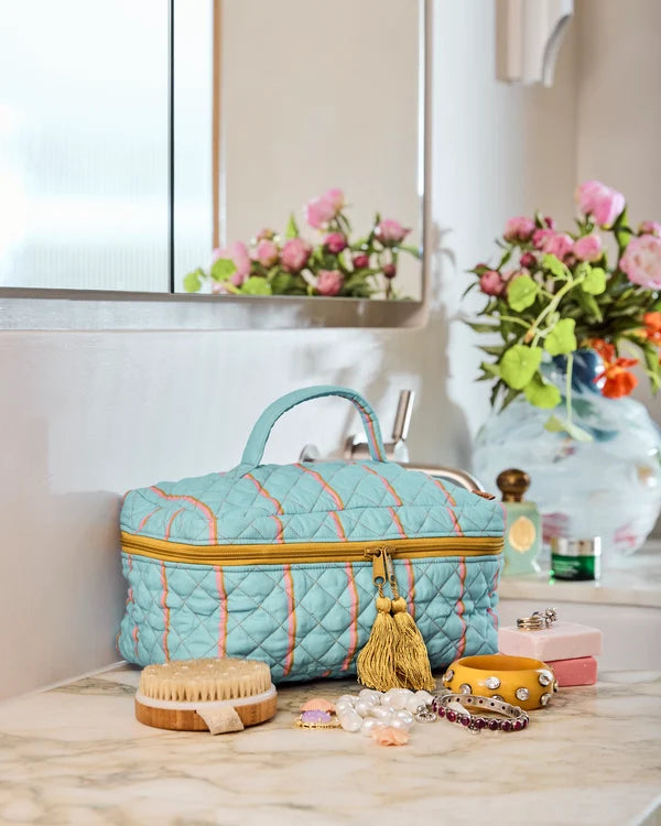 Kip & Co Aegean Stripe Quilted Cotton Toiletry Case