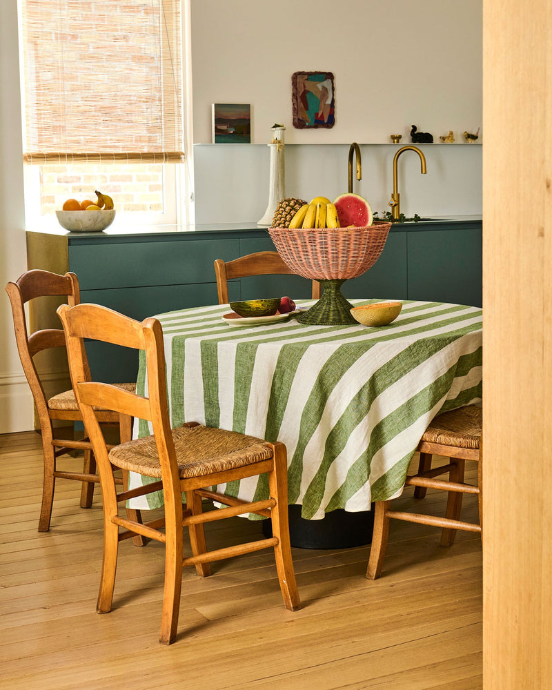 Kip & Co Moss Stripe Linen Tablecloth Rectangular