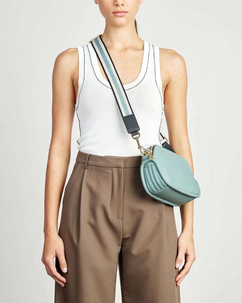 Saben Feature Strap Webbing - Black + Eucalyptus Stripe