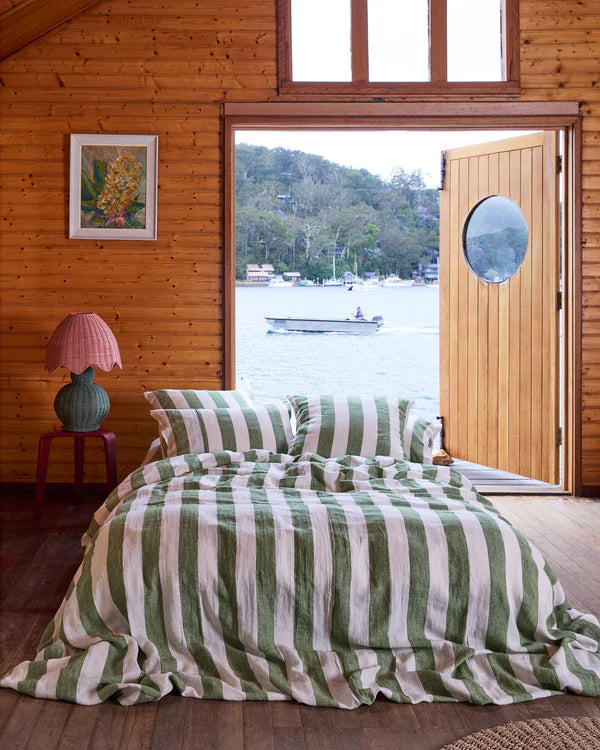 Kip & Co Moss Stripe Linen Quilt Cover - King