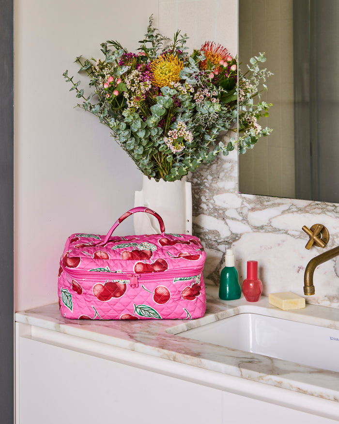Kip & Co Cherry Blossom Quilted Cotton Toiletry Case