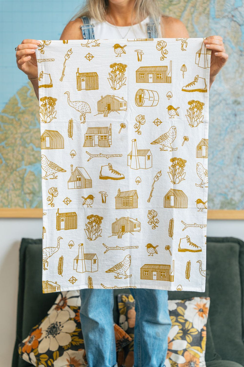 Love Thy Land Backcountry Huts Tea Towel