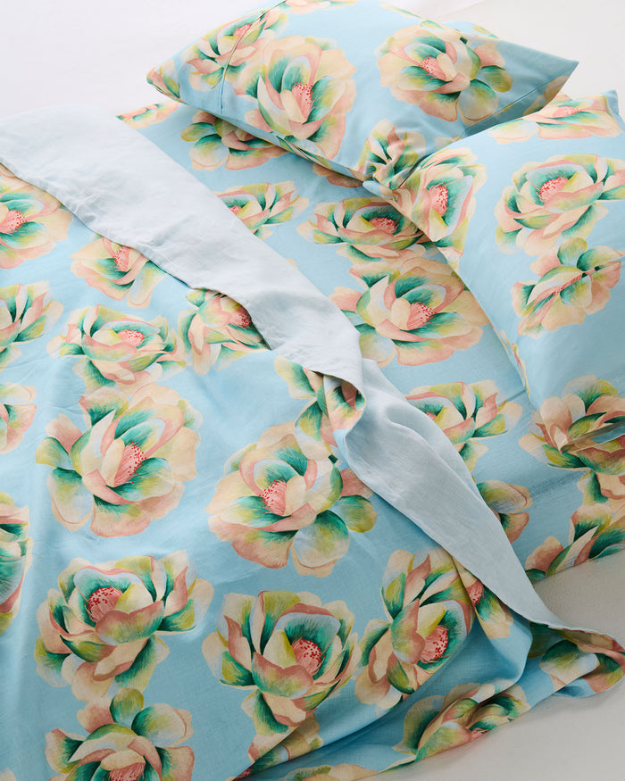 Kip & Co Big Beauty Floral Blue Linen Pillowcase 2P Set