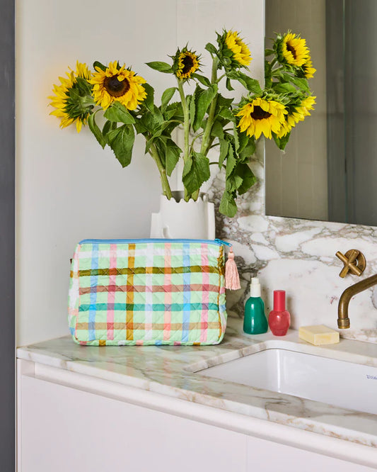 Kip & Co Candy Check Mint Quilted Cotton Toiletry Purse