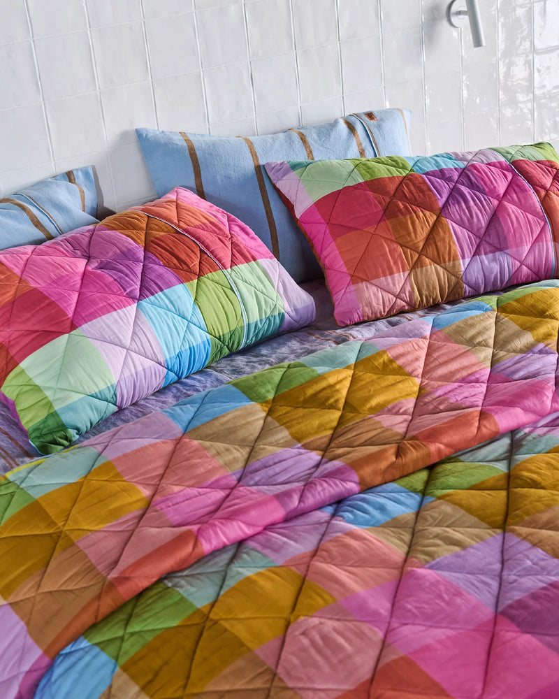 Kip & Co Ponza Tartan Organic Cotton Quilted Pillow Slips