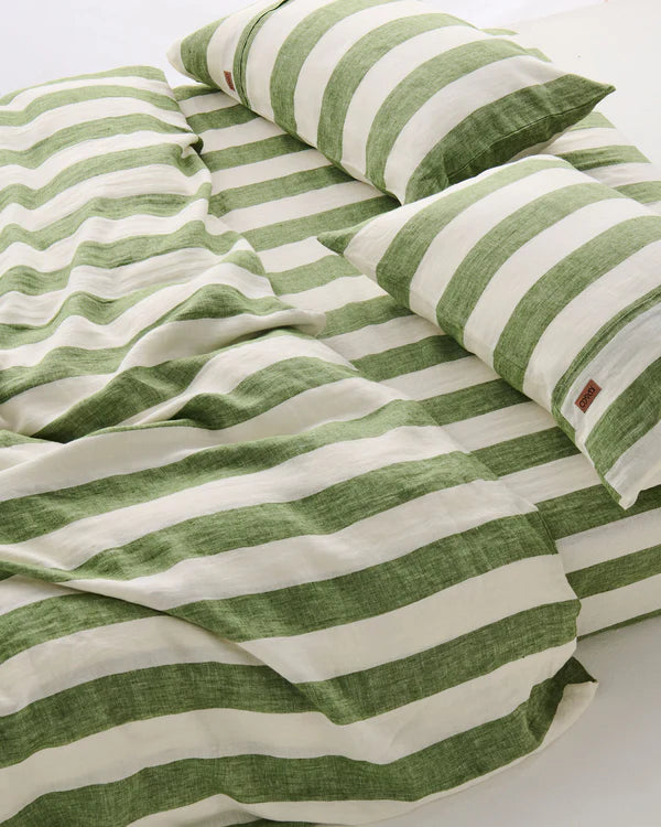 Kip & Co Moss Stripe Linen Pillowcase Set