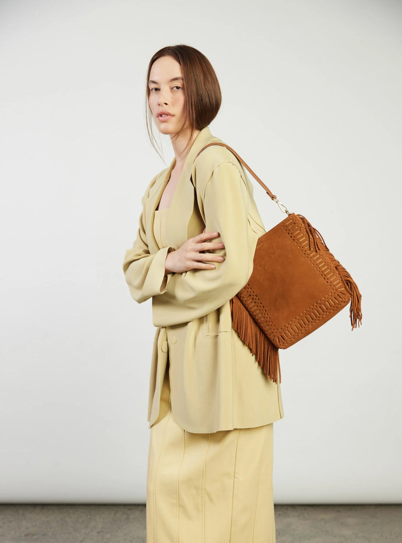 Saben Claudette Shoulder Bag Tan Suede + Fringe