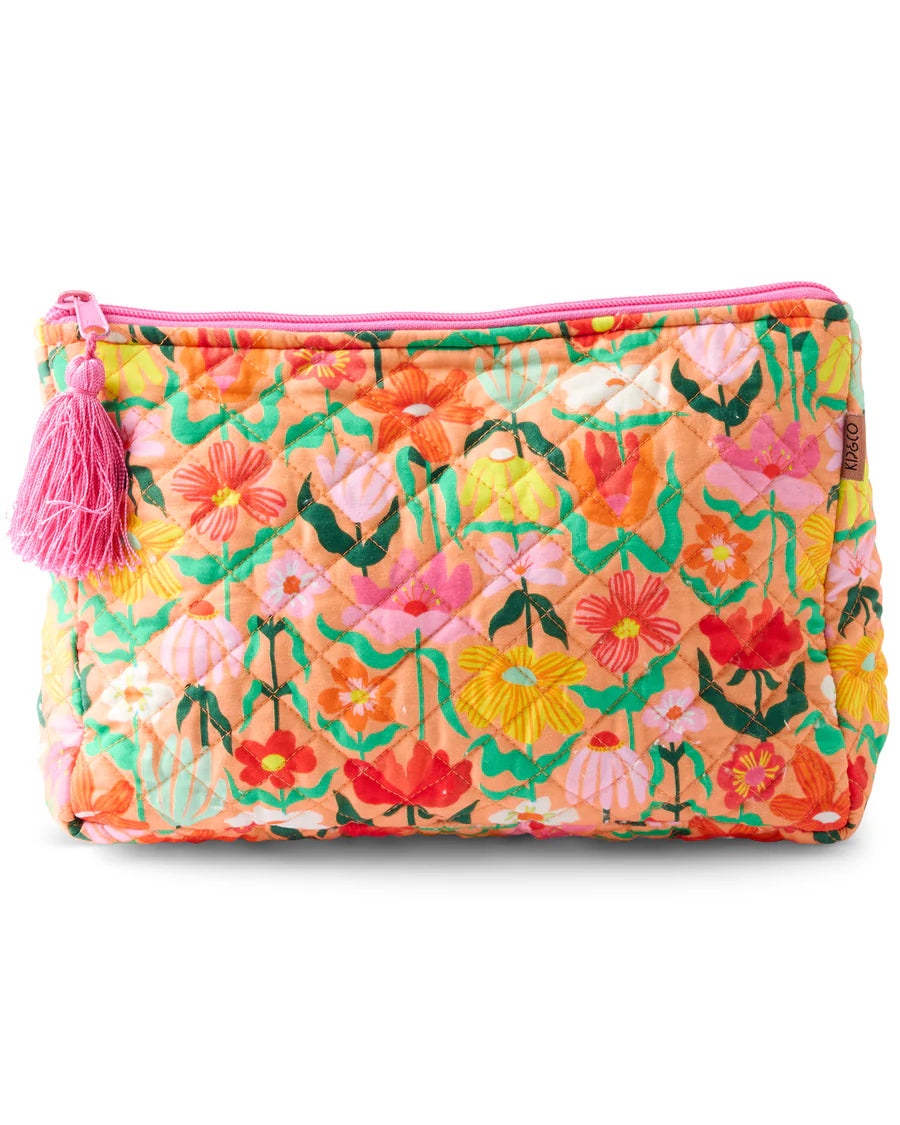 Kip & Co Popping Flowers Peach Quilted Cotton Toiletry Purse