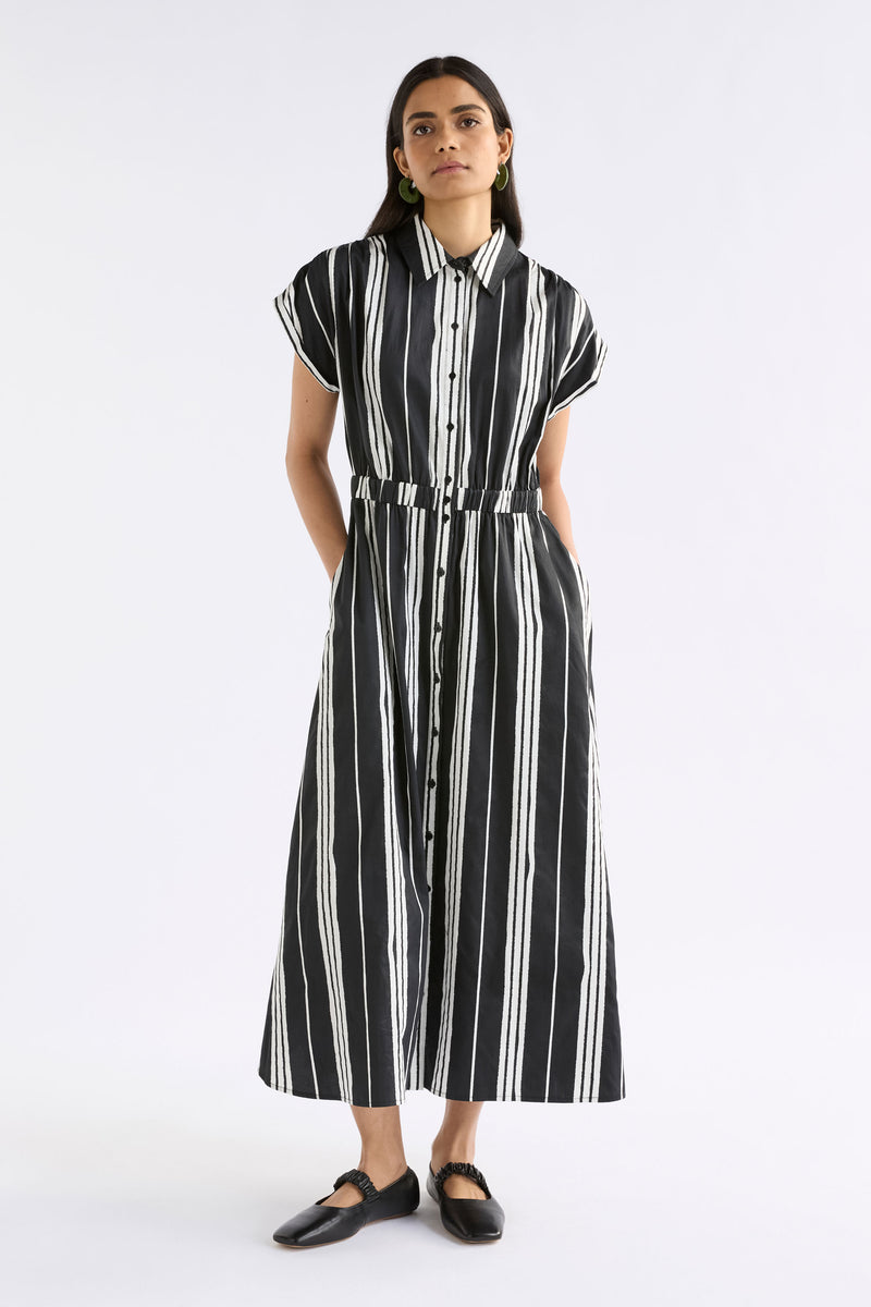 Elk Reza Shirt Dress - Black with White Stripe