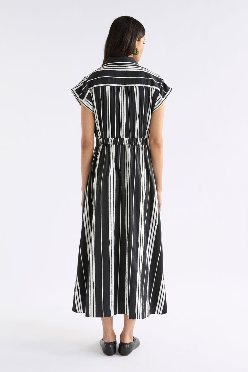 Elk Reza Shirt Dress - Black with White Stripe