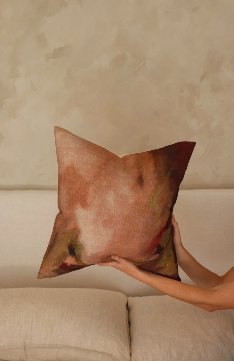River & Isle Blush & Pistachio Linen Cushion w Feather Inner