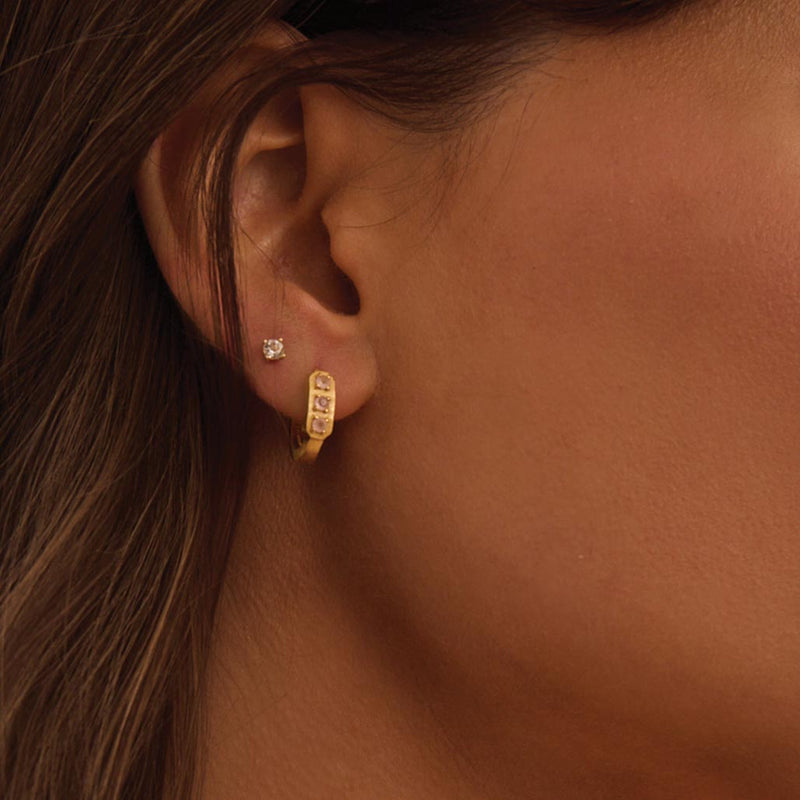 Murkani Rose Quartz Huggie Earrings in 18kt Gold Plate