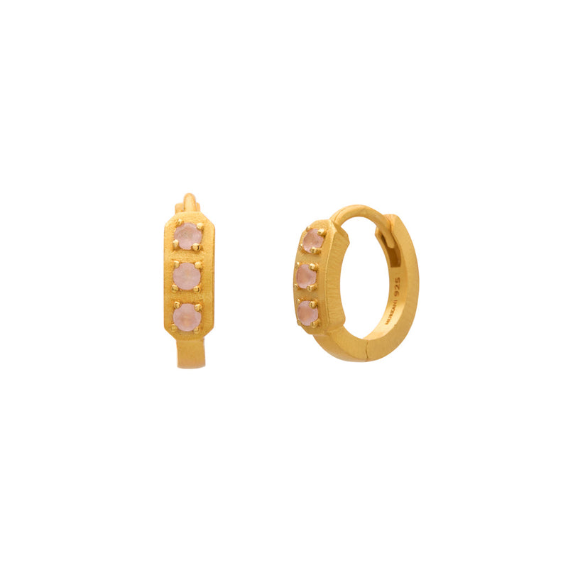 Murkani Rose Quartz Huggie Earrings in 18kt Gold Plate
