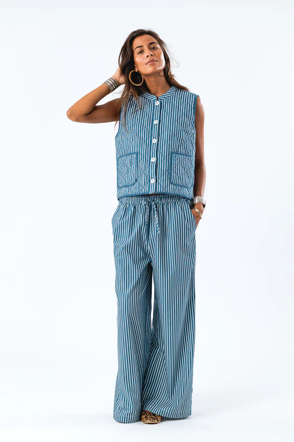 Lollys Laundry Cairo Quilted Vest - Blue Stripe