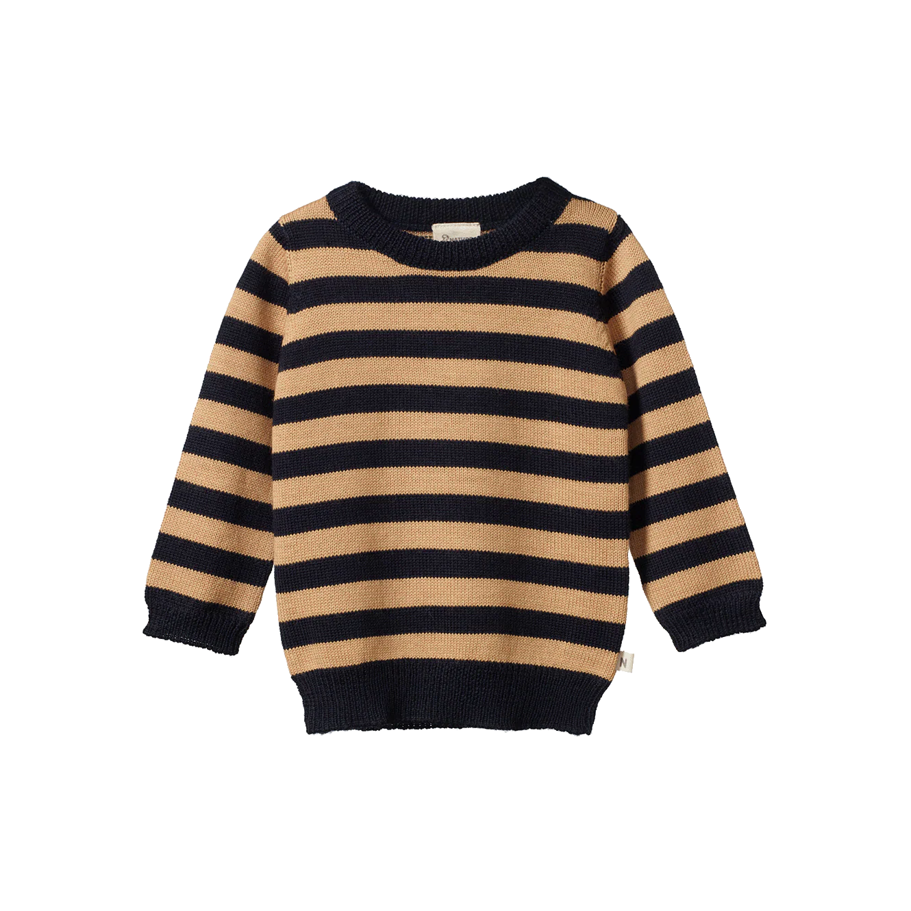 Nature Baby Merino Knit Pullover - Navy/Caramel Stripe