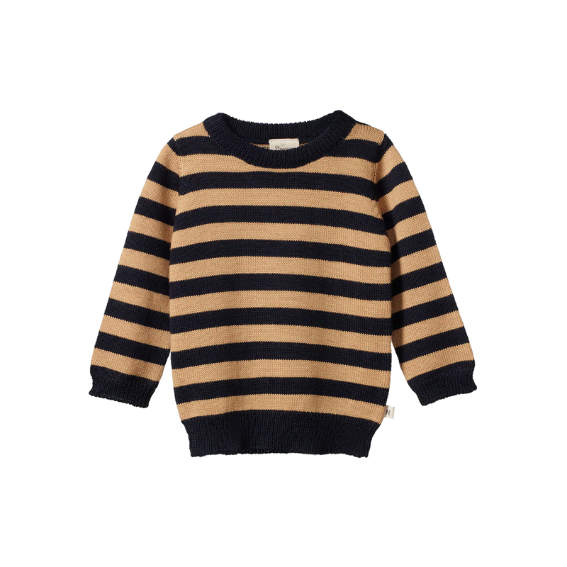 Nature Baby Merino Knit Pullover - Navy/Caramel Stripe