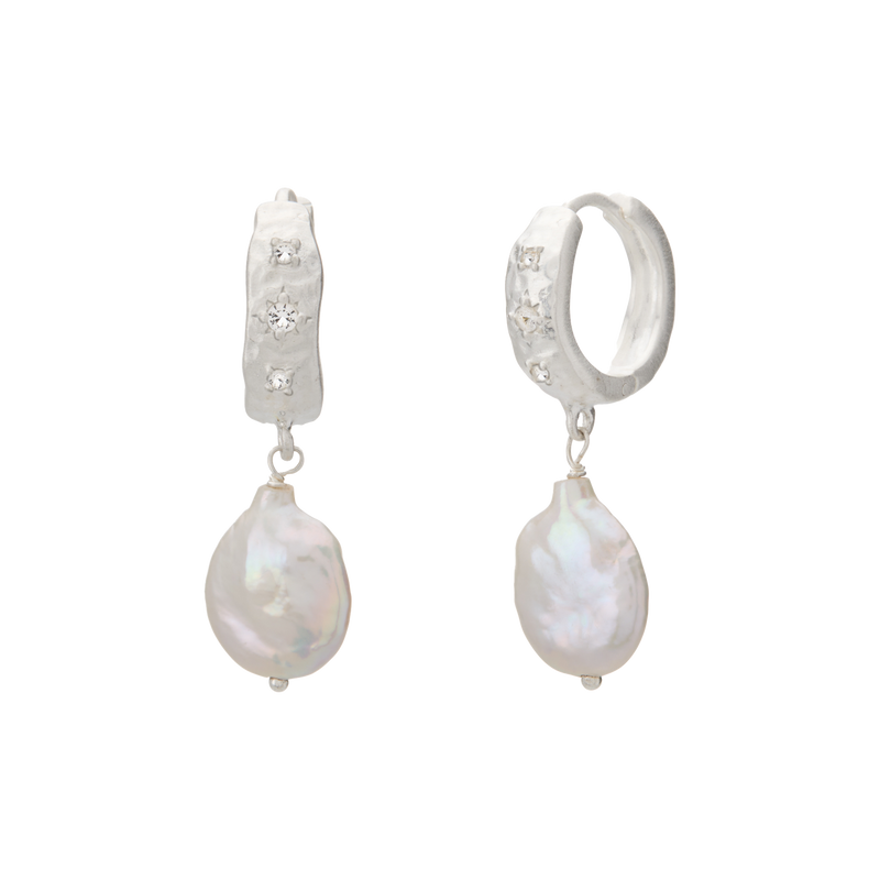 Murkani Cosmic Love Medium Sterling Silver Earrings With Pearls