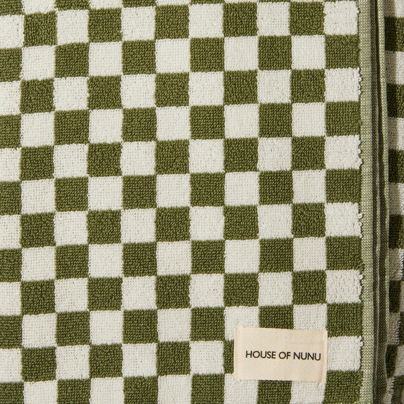 House of Nunu Bath Towel - Olive Green Check