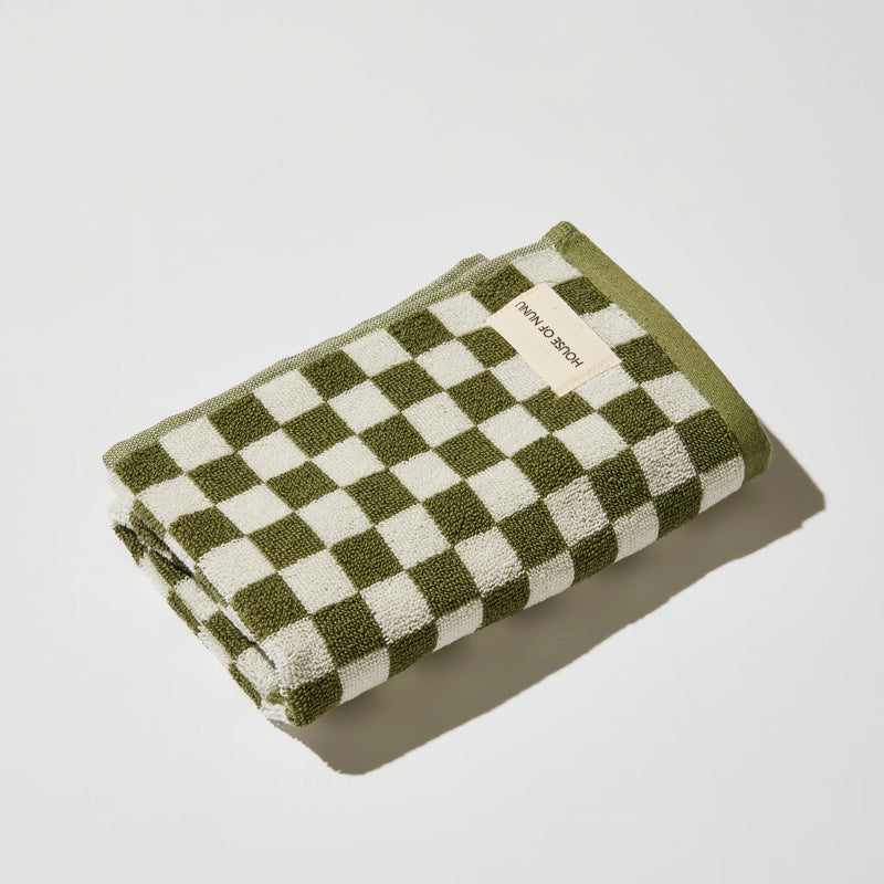 House of Nunu Hand Towel - Olive Green Check