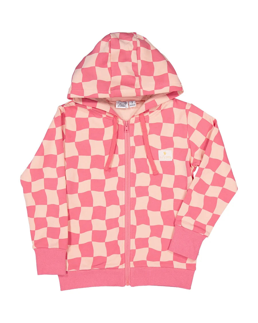 Radicool Chequerboard Zip Hood - Coral Pink & Peach