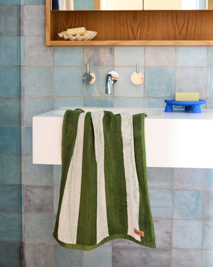 Kip & Co Moss Stripe Terry Bath Sheet/Beach Towel