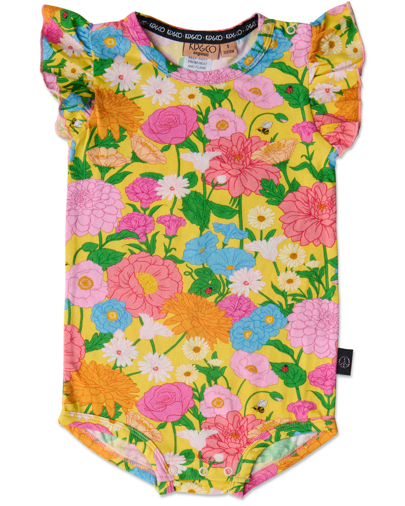 Kip & Co Follow The Sun Yellow Organic Short Sleeve Frill romper