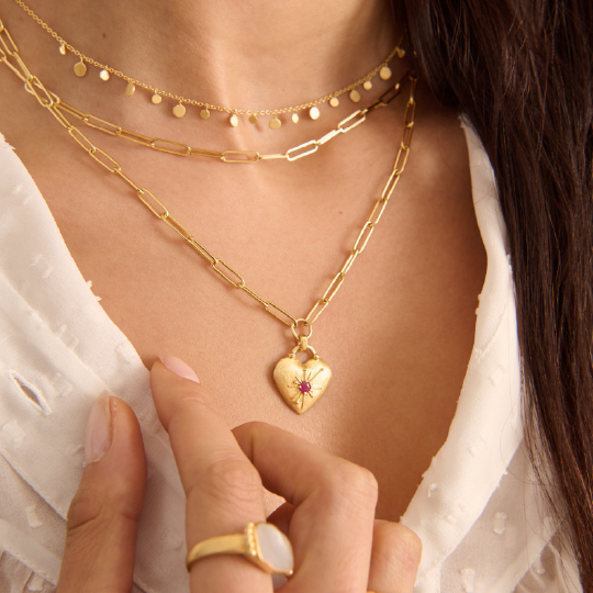 Murkani Love You Large Heart Necklace - 18k Gold Pated w Ruby