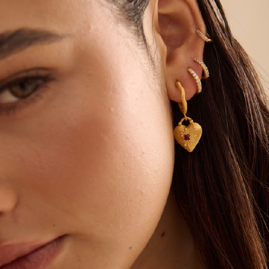 Murkani Love You Large Heart Hoop - 18k Gold Plated with Ruby